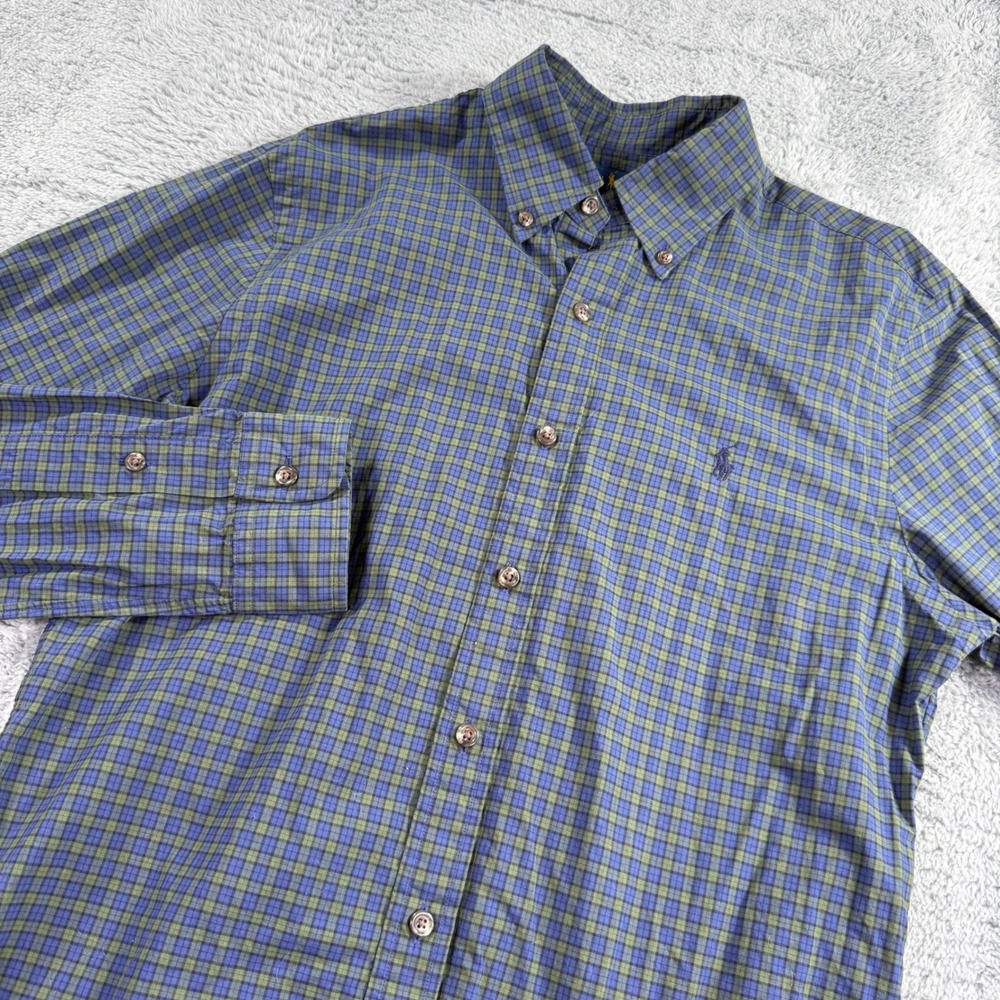 Polo Ralph Lauren Mens Slim Fit Cotton Stretch Check Button Down Shirt Blue M